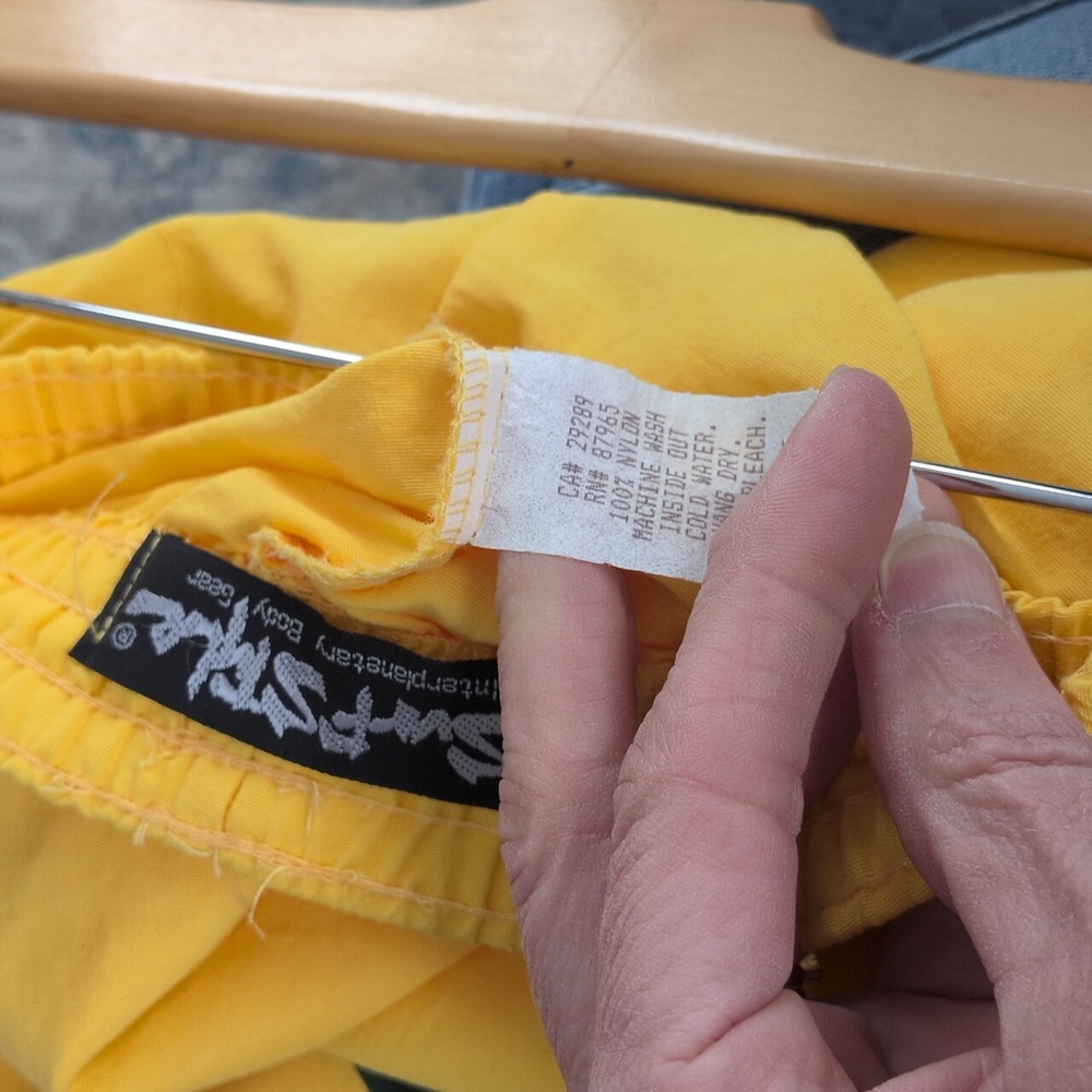 Vintage Surf Style 90s Set Bright Yellow Windbreaker Pants USA Made L XL - Picture 8 of 14